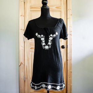 VINTAGE 1980's Raviya Embroidered Bohemian Mini Dress 100% Cotton Size Small